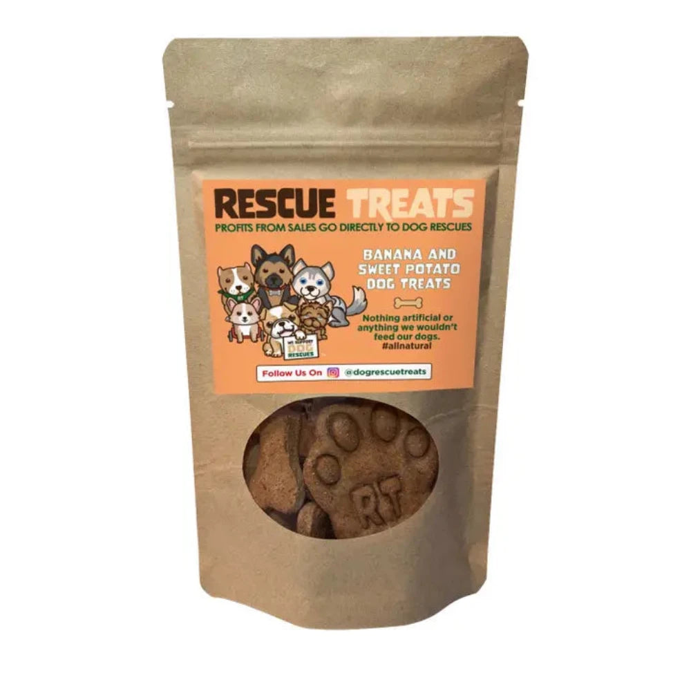 All-natural, healthy dog treats from Rescue Treats, made with real banana and sweet potato.