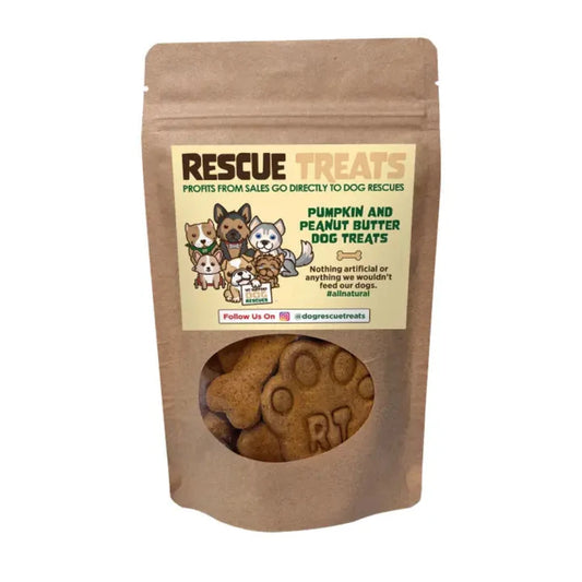 All-natural, healthy dog treats from Rescue Treats, made with real pumpkin and peanut butter.